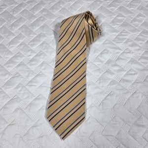 Donald Trump Signature Necktie Silk Tan Brown Blue Stripe Tie